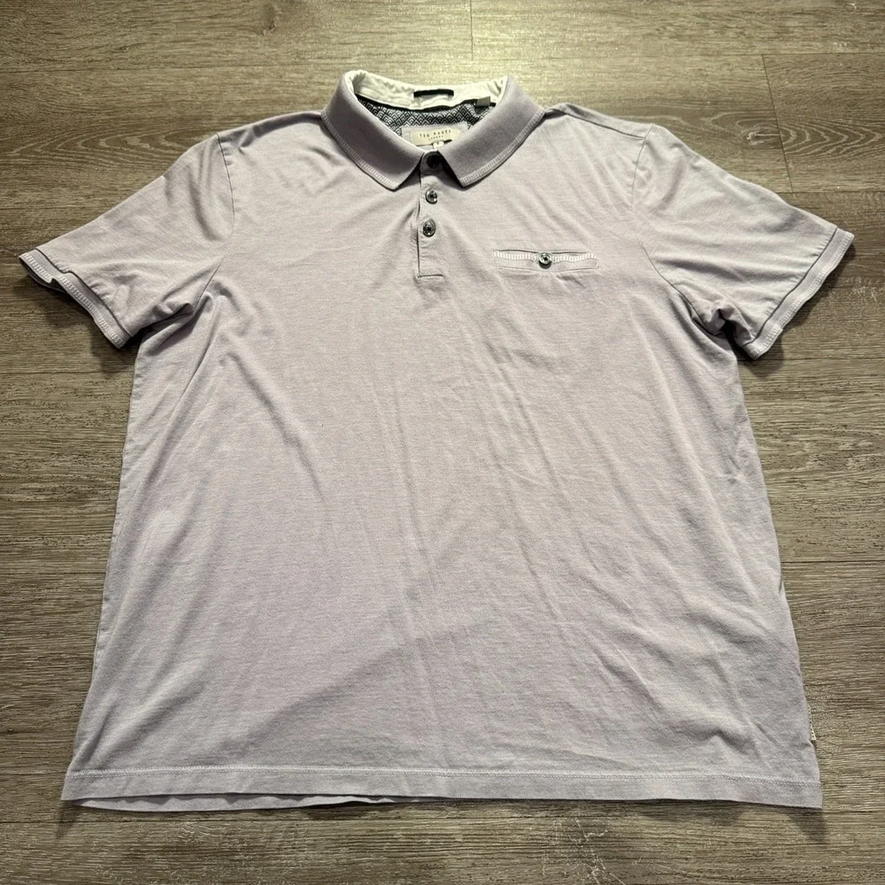 Ted Baker Polo Shirt Mens 5 XL Gray Knit Pique Modal Blend Comfort‎ Preppy Adult